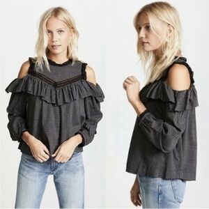 EUC La Vie Rebecca Taylor Ruffle Gingham Top Sz M